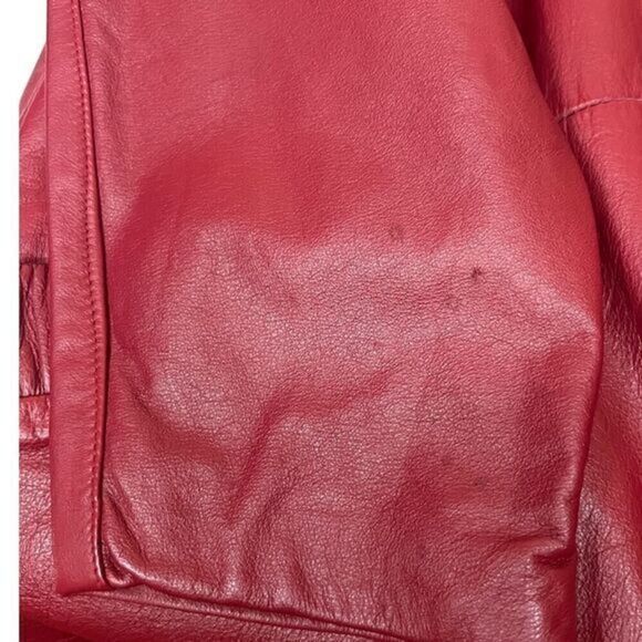 PELLE Red Leather Mid Length‎ Jacket Fully Lined Shoulder Pads Size Medium - Picture 12 of 12